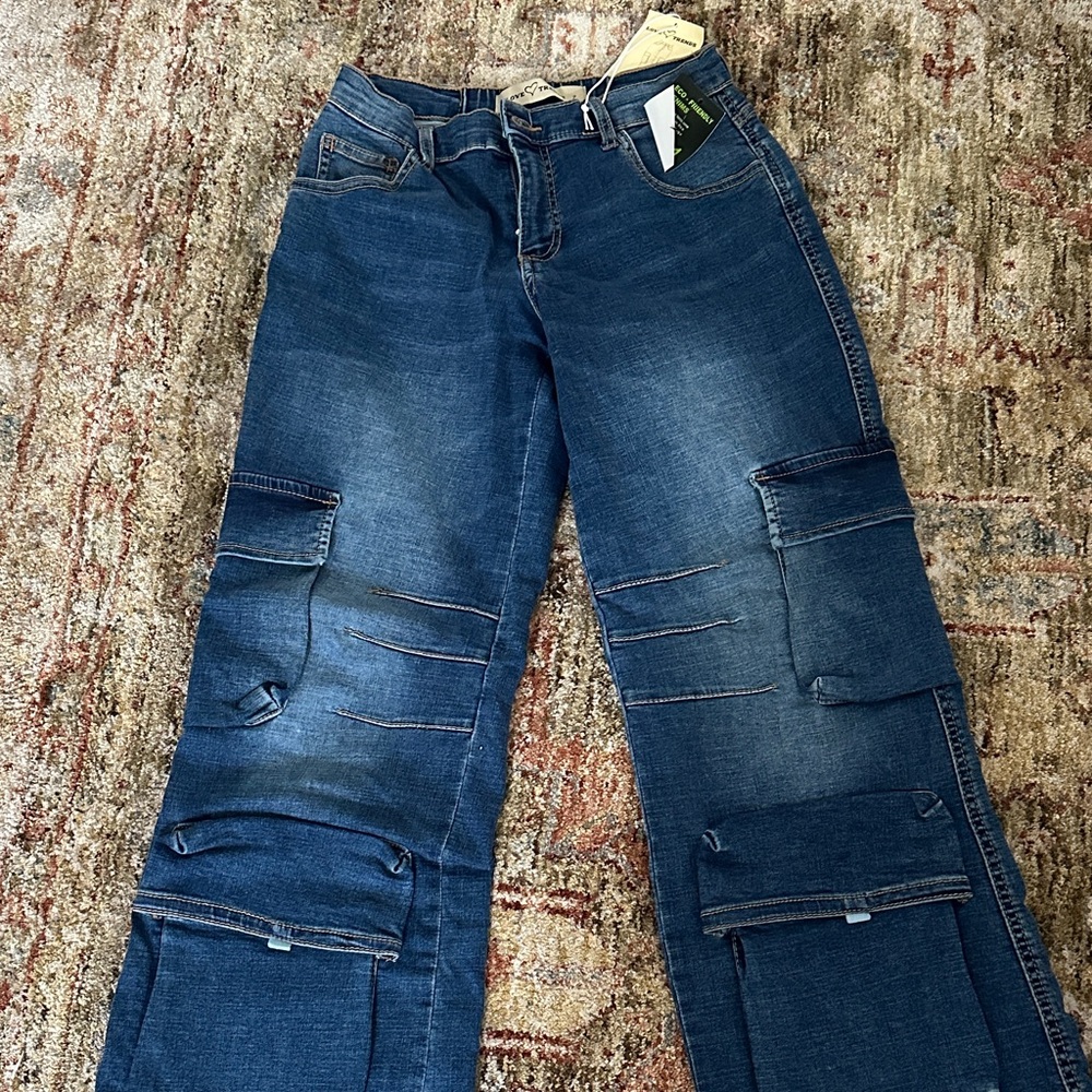Classic Indigo Women's Baggy Cargo Jeans